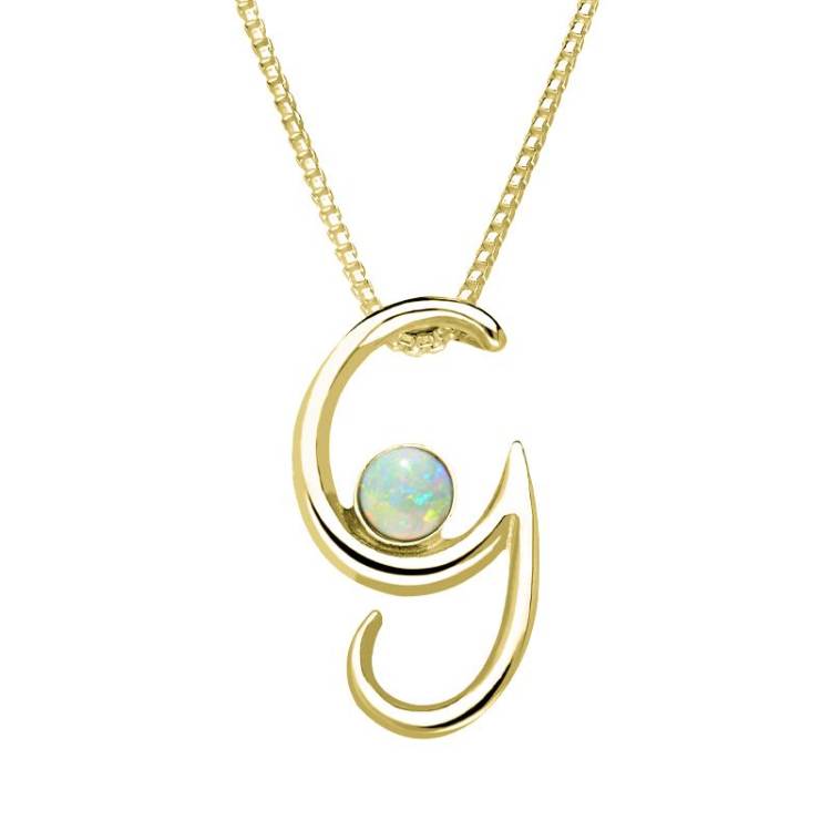 9ct Yellow Gold Opal Love Letters Initial G Necklace - Yellow Gold