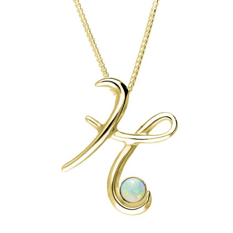 9ct Yellow Gold Opal Love Letters Initial H Necklace - Yellow Gold