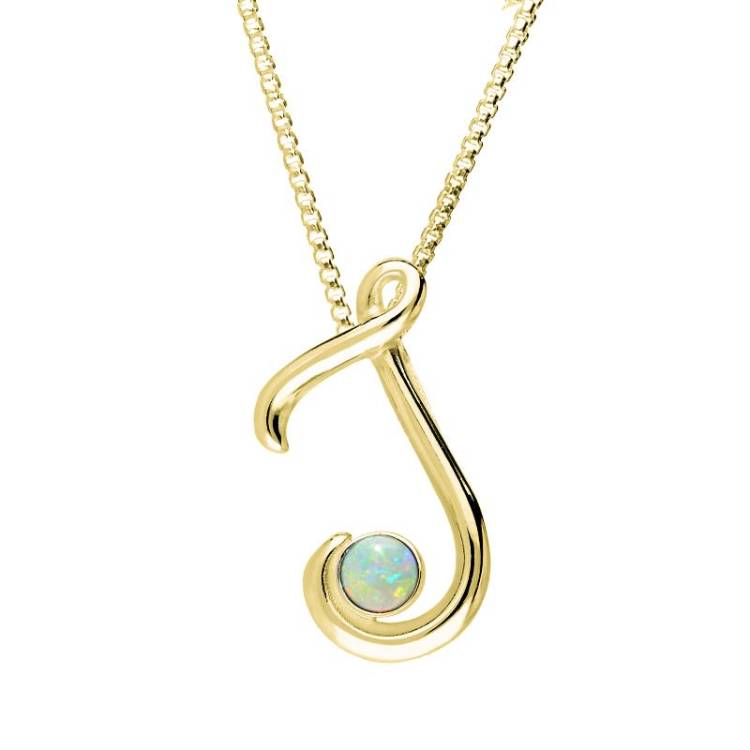 9ct Yellow Gold Opal Love Letters Initial J Necklace - Yellow Gold