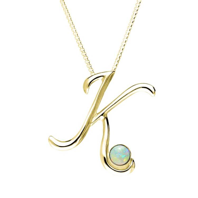 9ct Yellow Gold Opal Love Letters Initial K Necklace - Yellow Gold