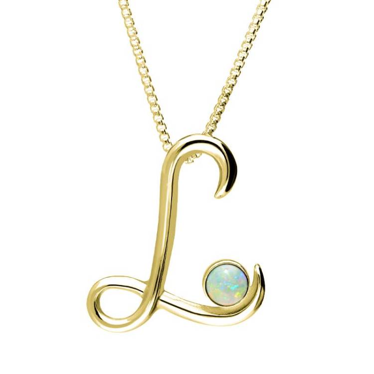 9ct Yellow Gold Opal Love Letters Initial L Necklace - Yellow Gold