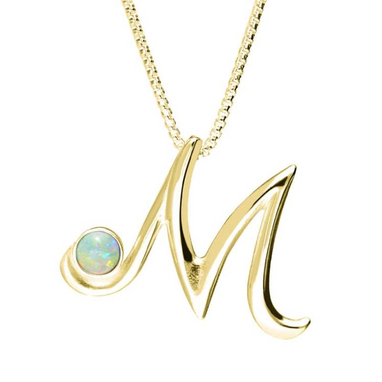 9ct Yellow Gold Opal Love Letters Initial M Necklace - Yellow Gold