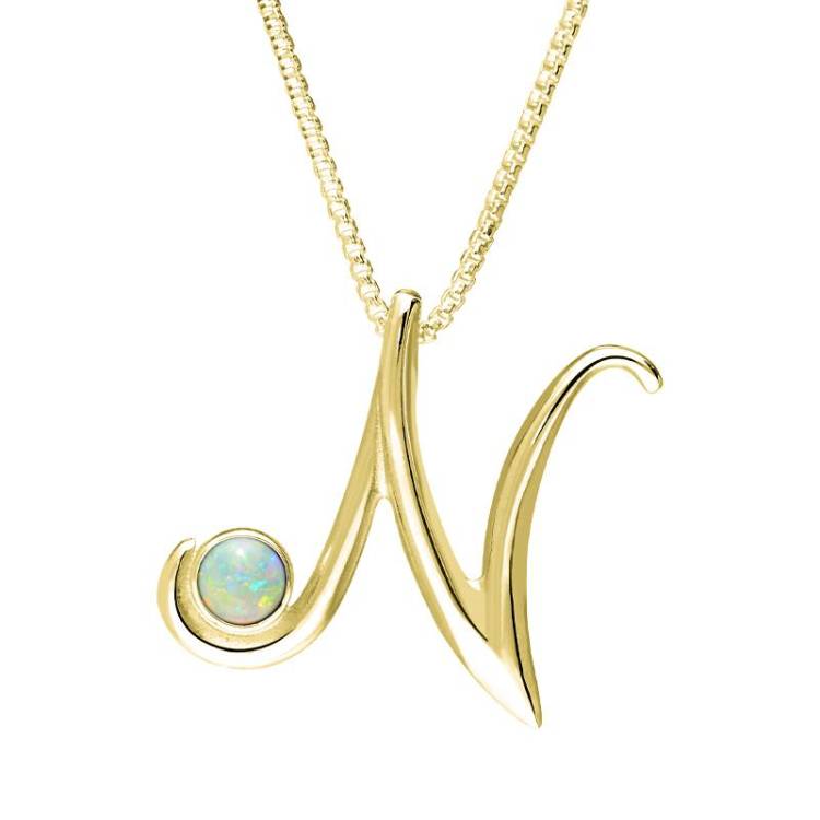9ct Yellow Gold Opal Love Letters Initial N Necklace - Yellow Gold