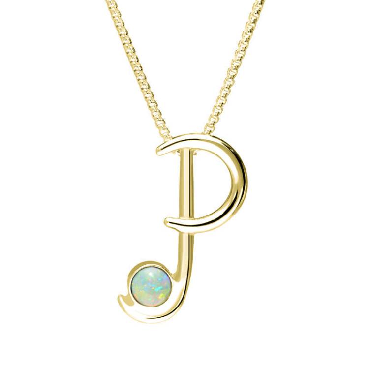 9ct Yellow Gold Opal Love Letters Initial P Necklace - Yellow Gold
