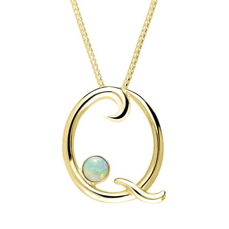 9ct Yellow Gold Opal Love Letters Initial Q Necklace - Yellow Gold