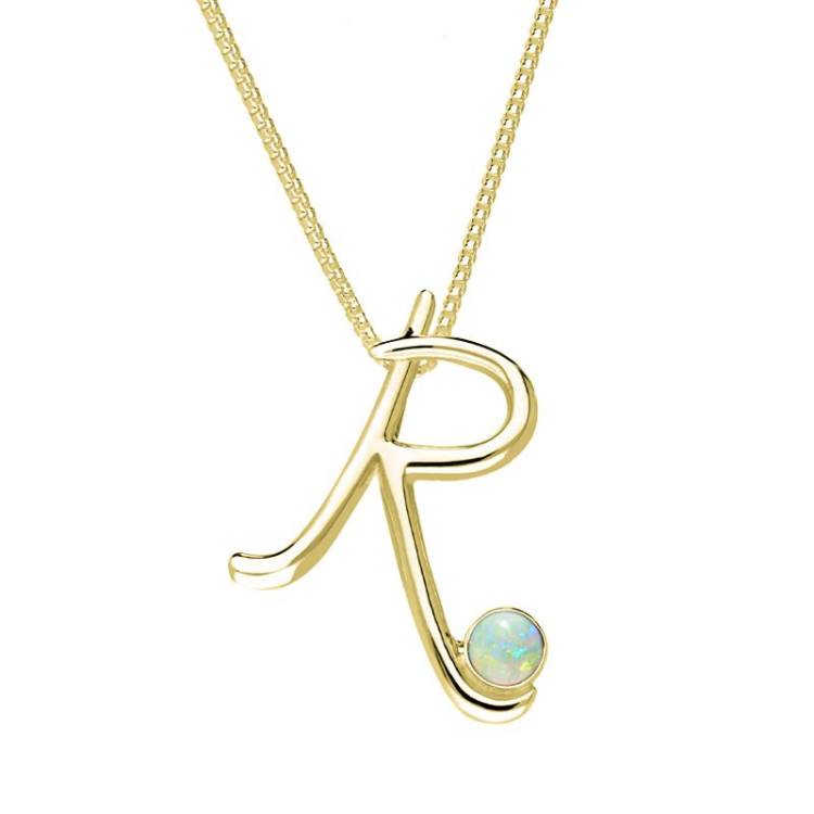 9ct Yellow Gold Opal Love Letters Initial R Necklace - Yellow Gold