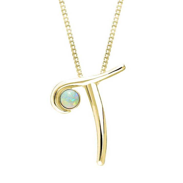 9ct Yellow Gold Opal Love Letters Initial T Necklace - Yellow Gold