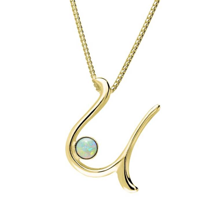 9ct Yellow Gold Opal Love Letters Initial U Necklace - Yellow Gold