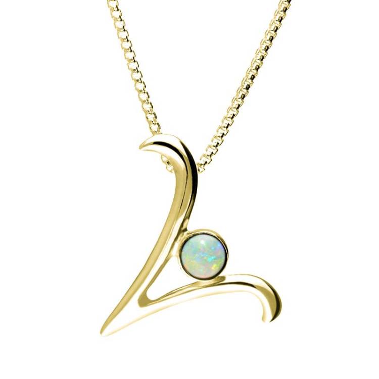 9ct Yellow Gold Opal Love Letters Initial V Necklace - Yellow Gold