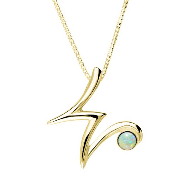 9ct Yellow Gold Opal Love Letters Initial W Necklace - Yellow Gold