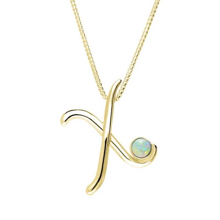 9ct Yellow Gold Opal Love Letters Initial X Necklace - Yellow Gold