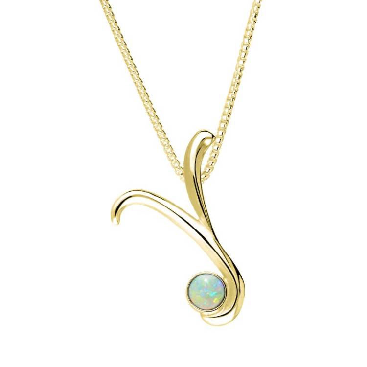 9ct Yellow Gold Opal Love Letters Initial Y Necklace - Yellow Gold