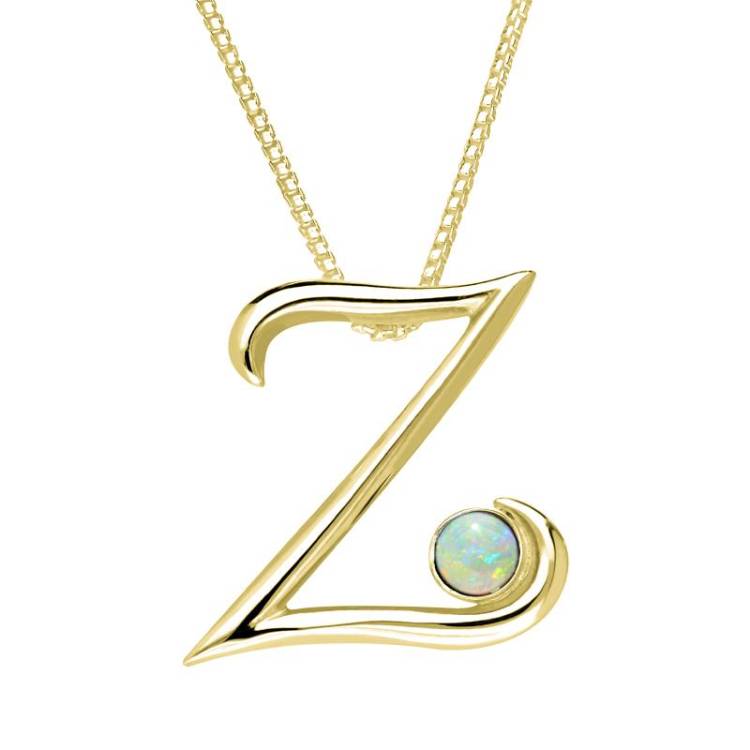 9ct Yellow Gold Opal Love Letters Initial Z Necklace - Yellow Gold