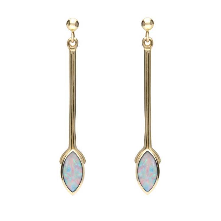 9ct Yellow Gold Opal Marquise Long Drop Earrings - Option1 Value Yellow Gold