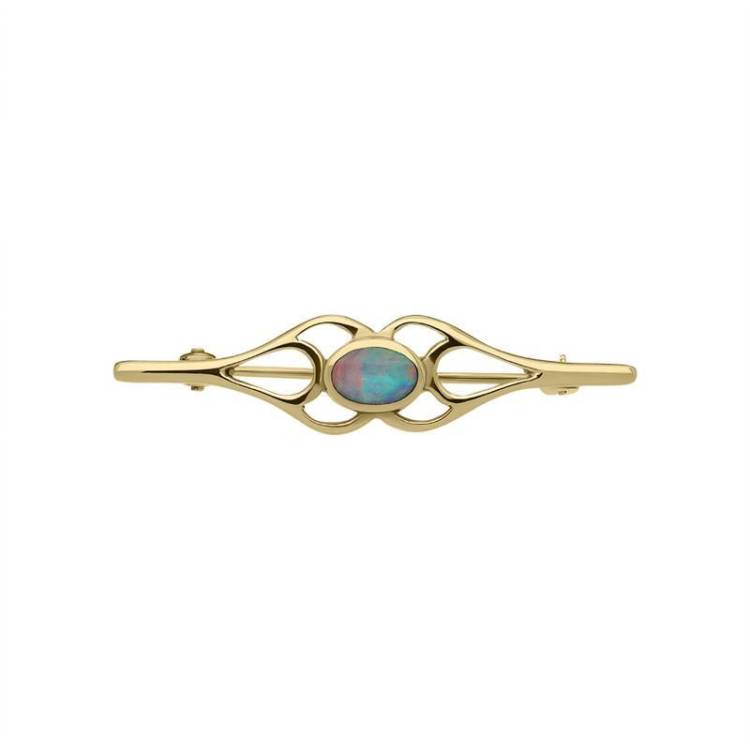 9ct Yellow Gold Opal Pierced Spoon Brooch - Yellow Gold