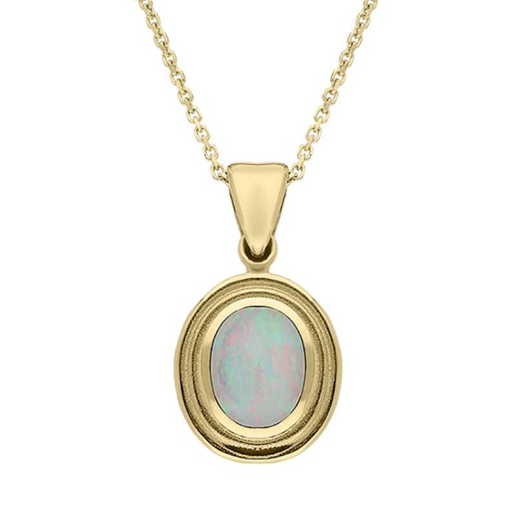 9ct Yellow Gold Opal Ribbed Small Oval Necklace - Yellow Gold