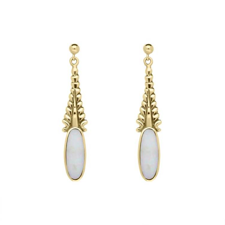 9ct Yellow Gold Opal Tapered Flute Drop Earrings