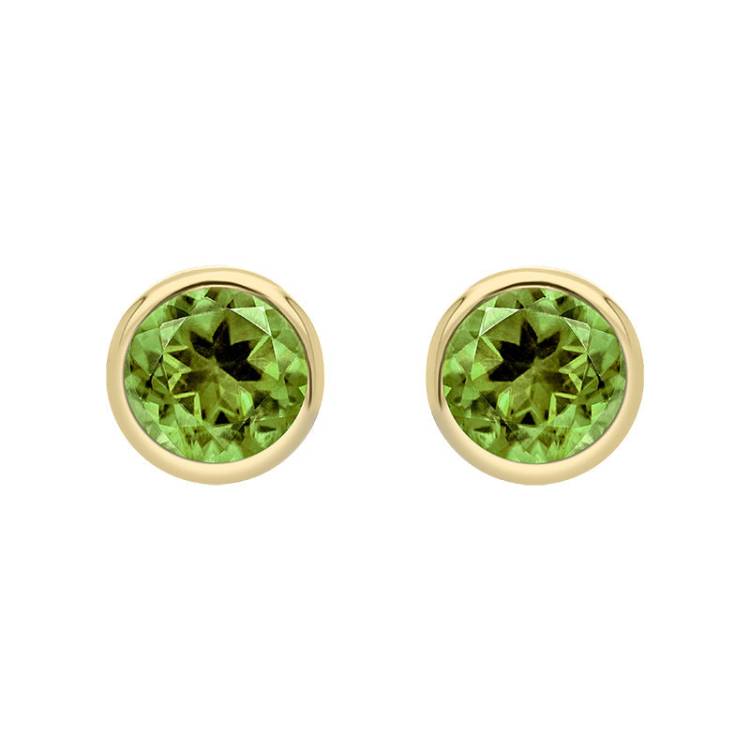 9ct Yellow Gold Peridot 3mm Round Rub Over Set Stud Earrings