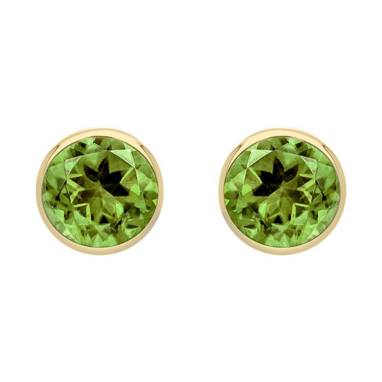 9ct Yellow Gold Peridot 4mm Round Rub Over Set Stud Earrings