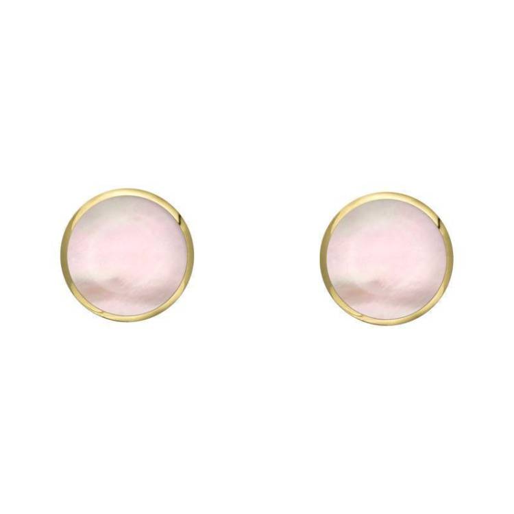 9ct Yellow Gold Pink Mother of Pearl 4mm Classic Small Round Stud Earrings