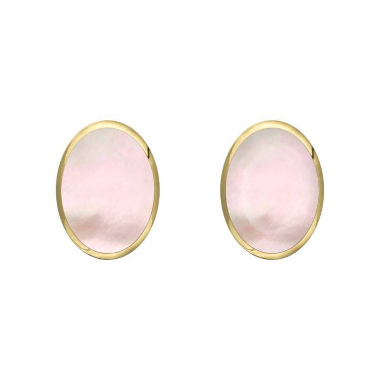 9ct Yellow Gold Pink Mother of Pearl 7 x 5mm Classic Small Oval Stud Earrings