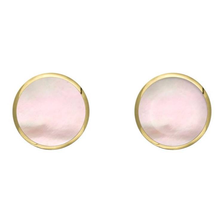 9ct Yellow Gold Pink Mother of Pearl 8mm Classic Large Round Stud Earrings