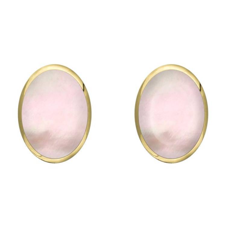 9ct Yellow Gold Pink Mother of Pearl 8 x 10mm Classic Large Oval Stud Earrings