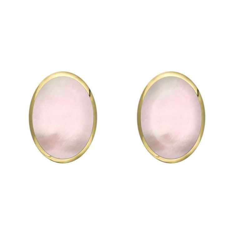 9ct Yellow Gold Pink Mother of Pearl 8 x 6mm Classic Medium Oval Stud Earrings