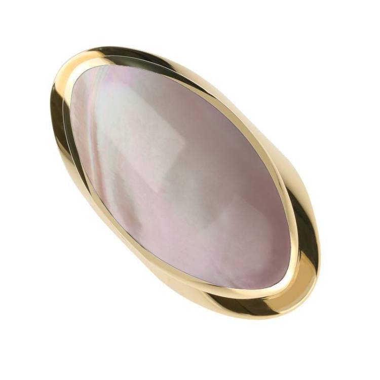 9ct Yellow Gold Pink Mother of Pearl Large Oval Statement Ring - Yellow Gold