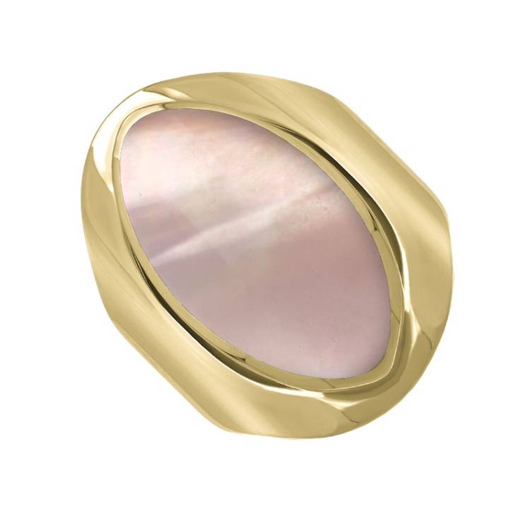 9ct Yellow Gold Pink Mother of Pearl Medium Oval Ring - Option1 Value Yellow Gold
