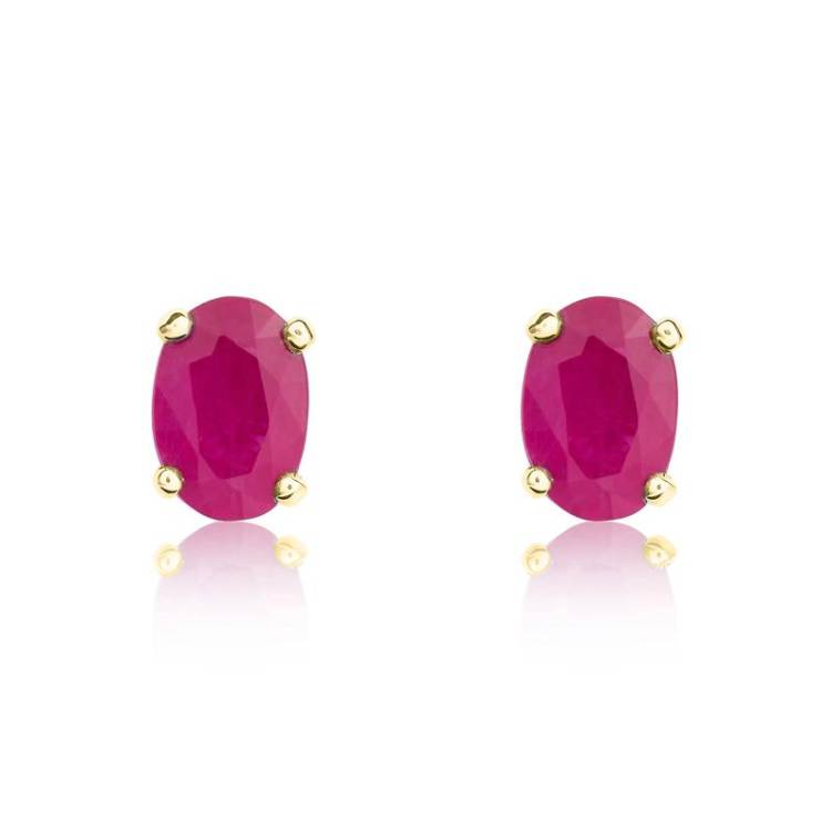9ct Yellow Gold Ruby 6x4mm Oval Claw Set Stud Earrings