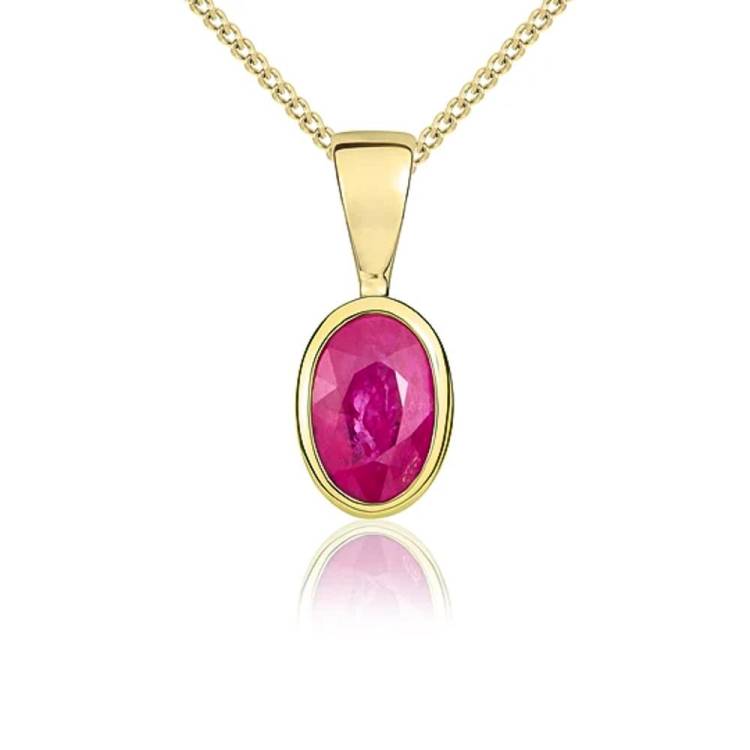 9ct Yellow Gold Ruby 6x4mm Oval Rub Over Set Pendant