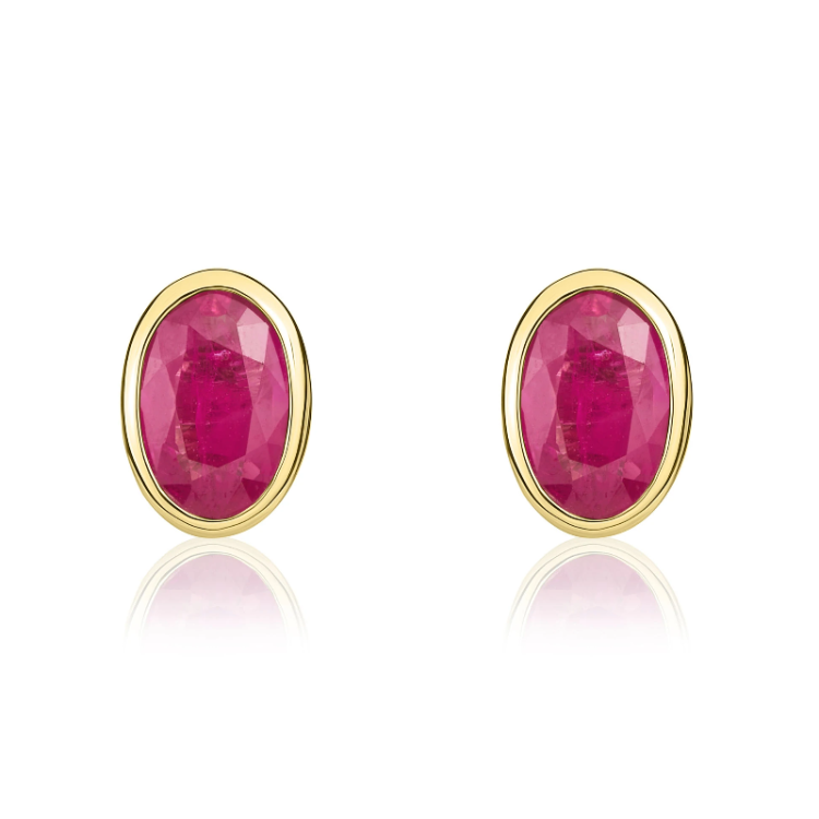9ct Yellow Gold Ruby 6x4mm Oval Rub Over Set Stud Earrings