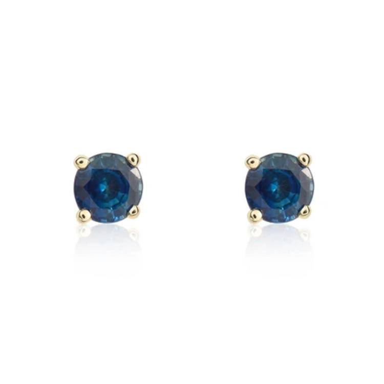 9ct Yellow Gold Sapphire 4mm Round Claw Set Stud Earrings