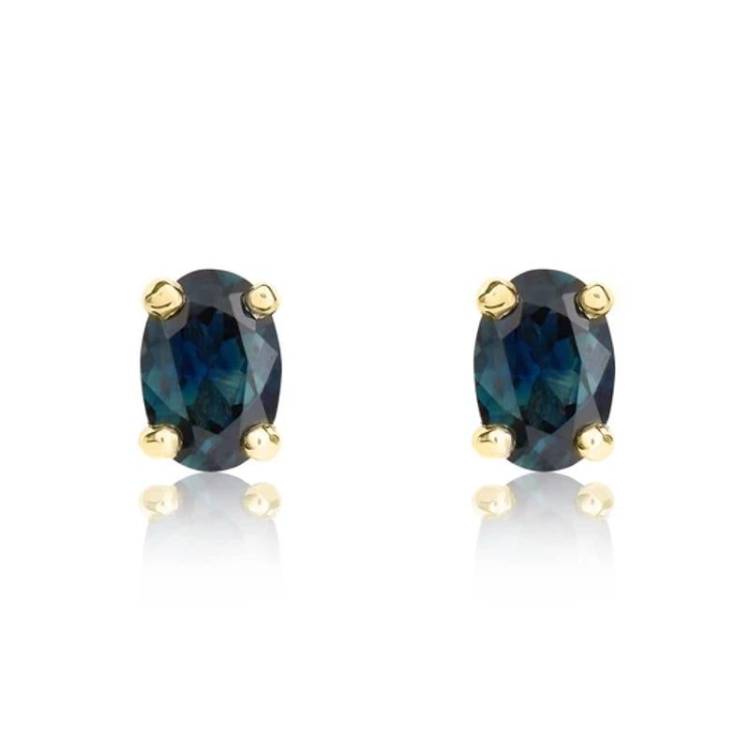 9ct Yellow Gold Sapphire 6x4mm Oval Claw Set Stud Earrings