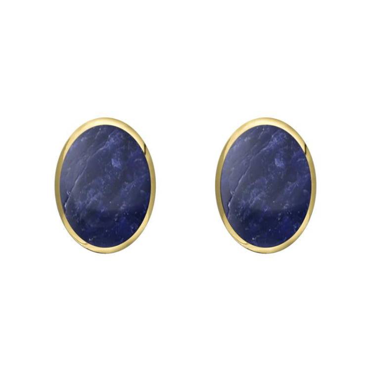 9ct Yellow Gold Sodalite 7 x 5mm Classic Small Oval Stud Earrings