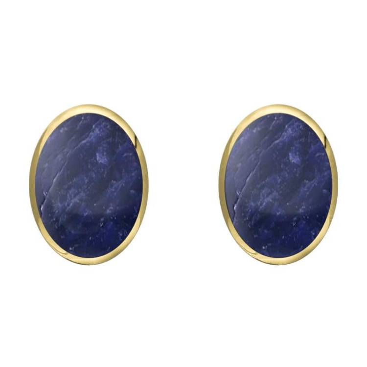 9ct Yellow Gold Sodalite 8 x 10mm Classic Large Oval Stud Earrings