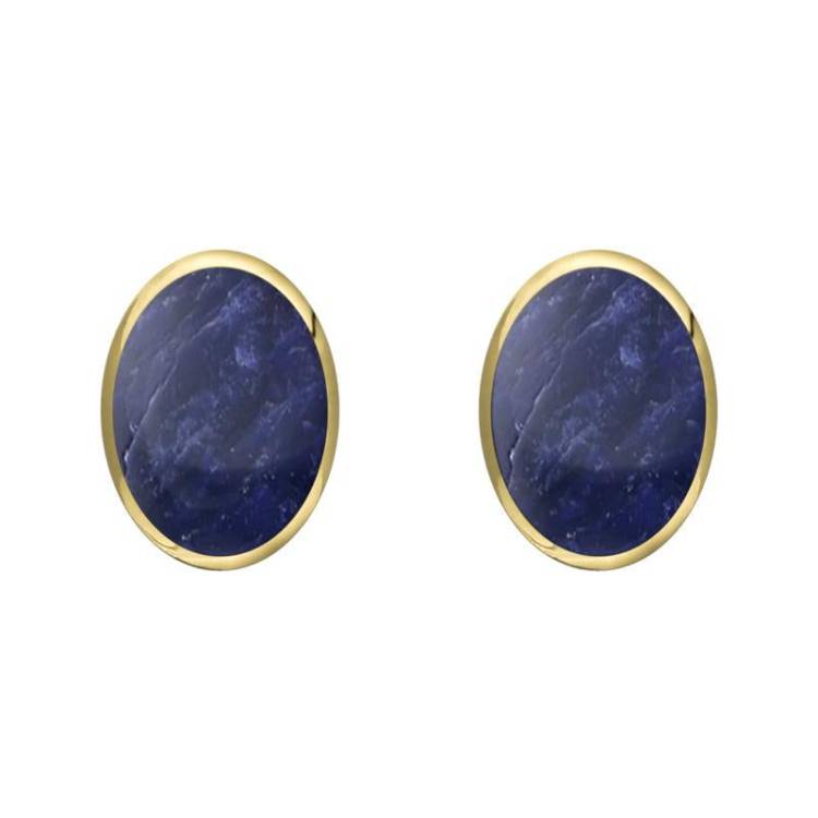 9ct Yellow Gold Sodalite 8 x 6mm Classic Medium Oval Stud Earrings