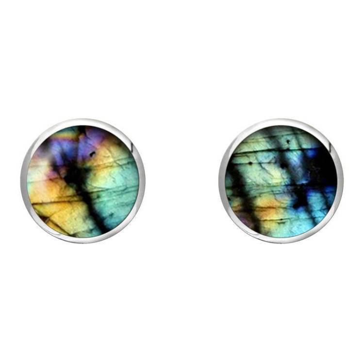 9ct Yellow Gold Spectrolite 8mm Classic Large Round Stud Earrings