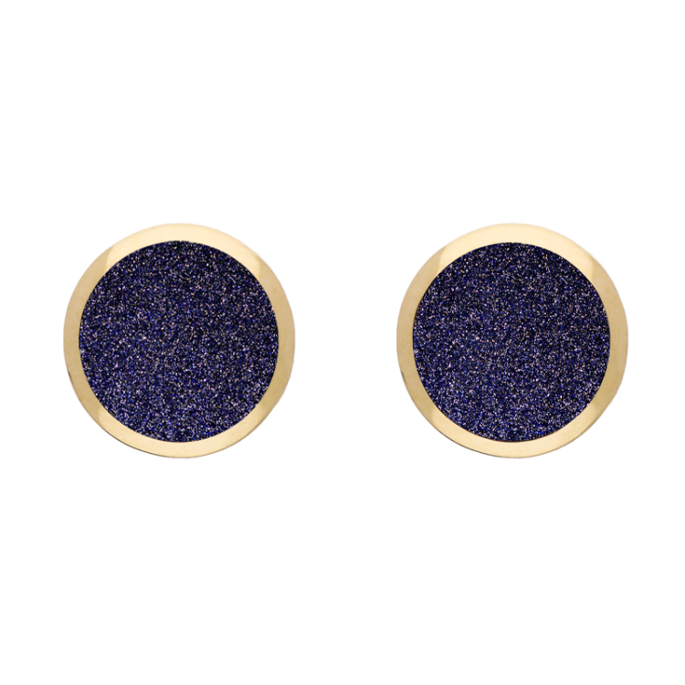 9ct Yellow Gold Sterling Silver Blue Goldstone Stepping Stones Round Stud Earrings