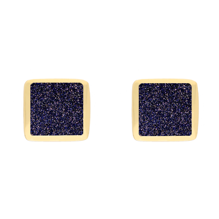 9ct Yellow Gold Sterling Silver Blue Goldstone Stepping Stones Square Stud Earrings