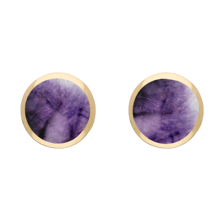 9ct Yellow Gold Sterling Silver Blue John Stepping Stones Round Stud Earrings