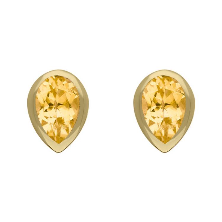9ct Yellow Gold Sterling Silver Citrine Stepping Stones 5x7mm Pear Stud Earrings