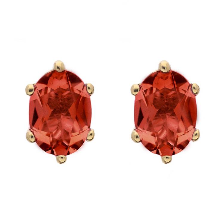 9ct Yellow Gold Sterling Silver Garnet Stepping Stones 4x7mm Oval Claw Set Stud Earrings