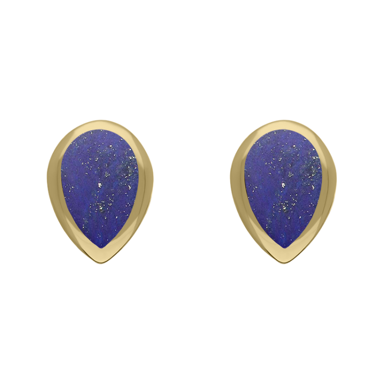 9ct Yellow Gold Sterling Silver Lapis Lazuli Stepping Stones 5x7mm Pear Stud Earrings