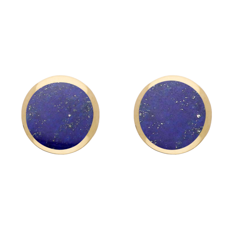 9ct Yellow Gold Sterling Silver Lapis Lazuli Stepping Stones Round Stud Earrings