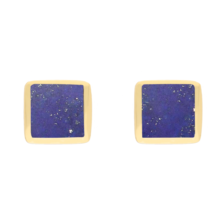 9ct Yellow Gold Sterling Silver Lapis Lazuli Stepping Stones Square Stud Earrings