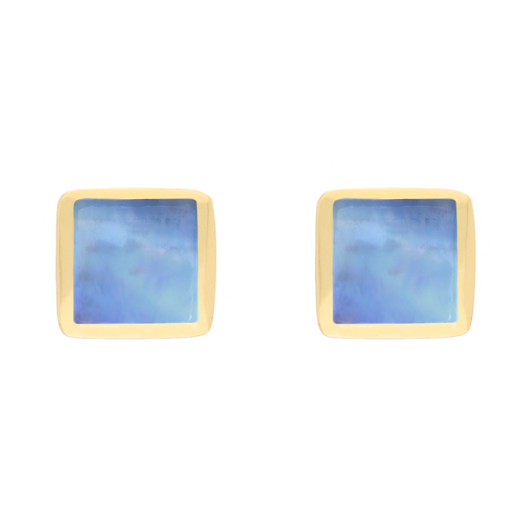 9ct Yellow Gold Sterling Silver Moonstone Stepping Stones Square Stud Earrings