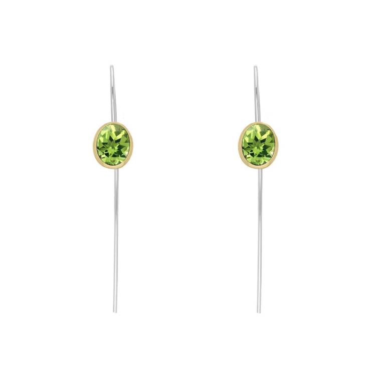 9ct Yellow Gold Sterling Silver Peridot Stepping Stones 6x8mm Oval Hook Earrings