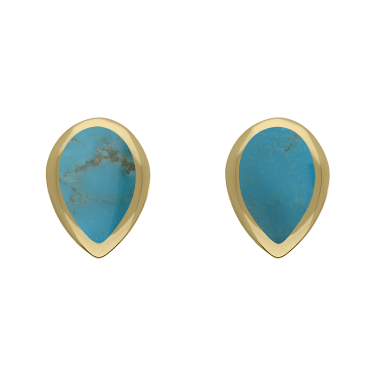 9ct Yellow Gold Sterling Silver Turquoise Stepping Stones 5x7mm Pear Stud Earrings